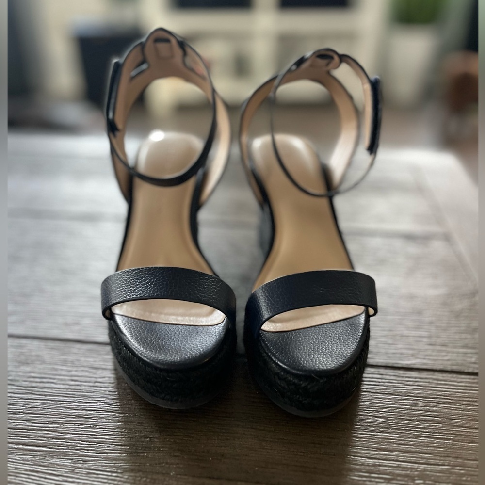 H by Halston Blue Wedge Sandals with Ankle‎ Strap Size 5.5